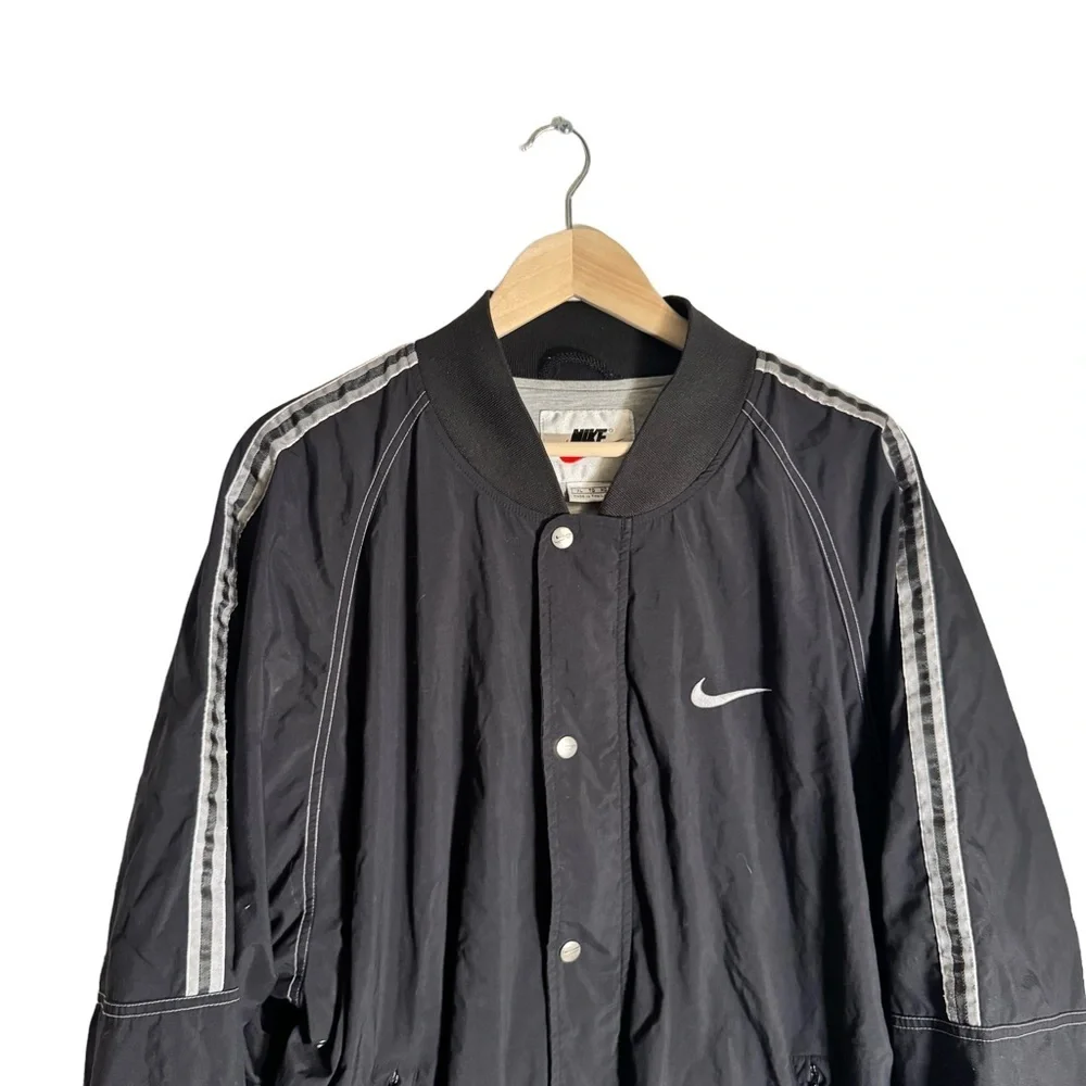 Vintage Nike Men's XL Bomber Jacket Black Striped 90s Y2K Skater Snap Grunge - Picture 4 of 7